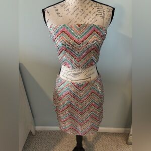 MILLY Chevron Sequins Strapless Top size S and skirt size 6 set in Multi BNWT
